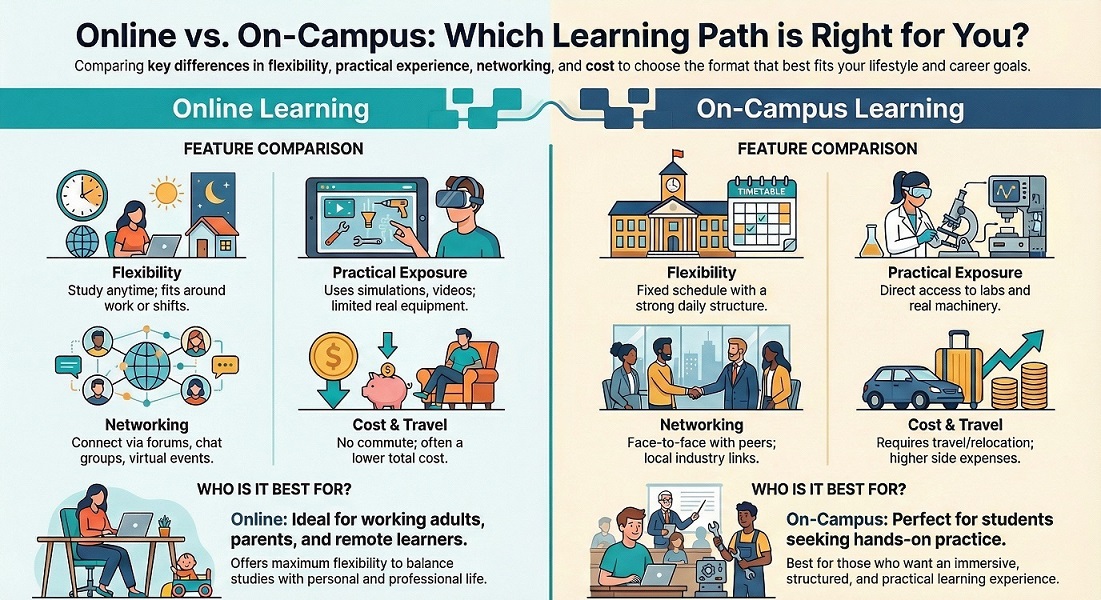 Quickly compare online vs on-campus certificates