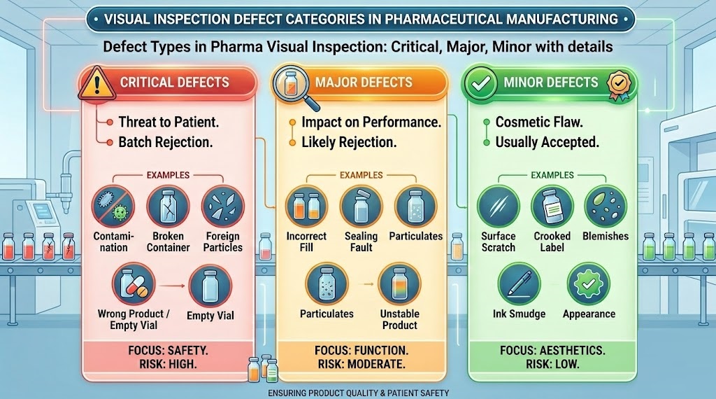 Defect Types in Pharma Visual Inspection: Critical, Major, Minor
