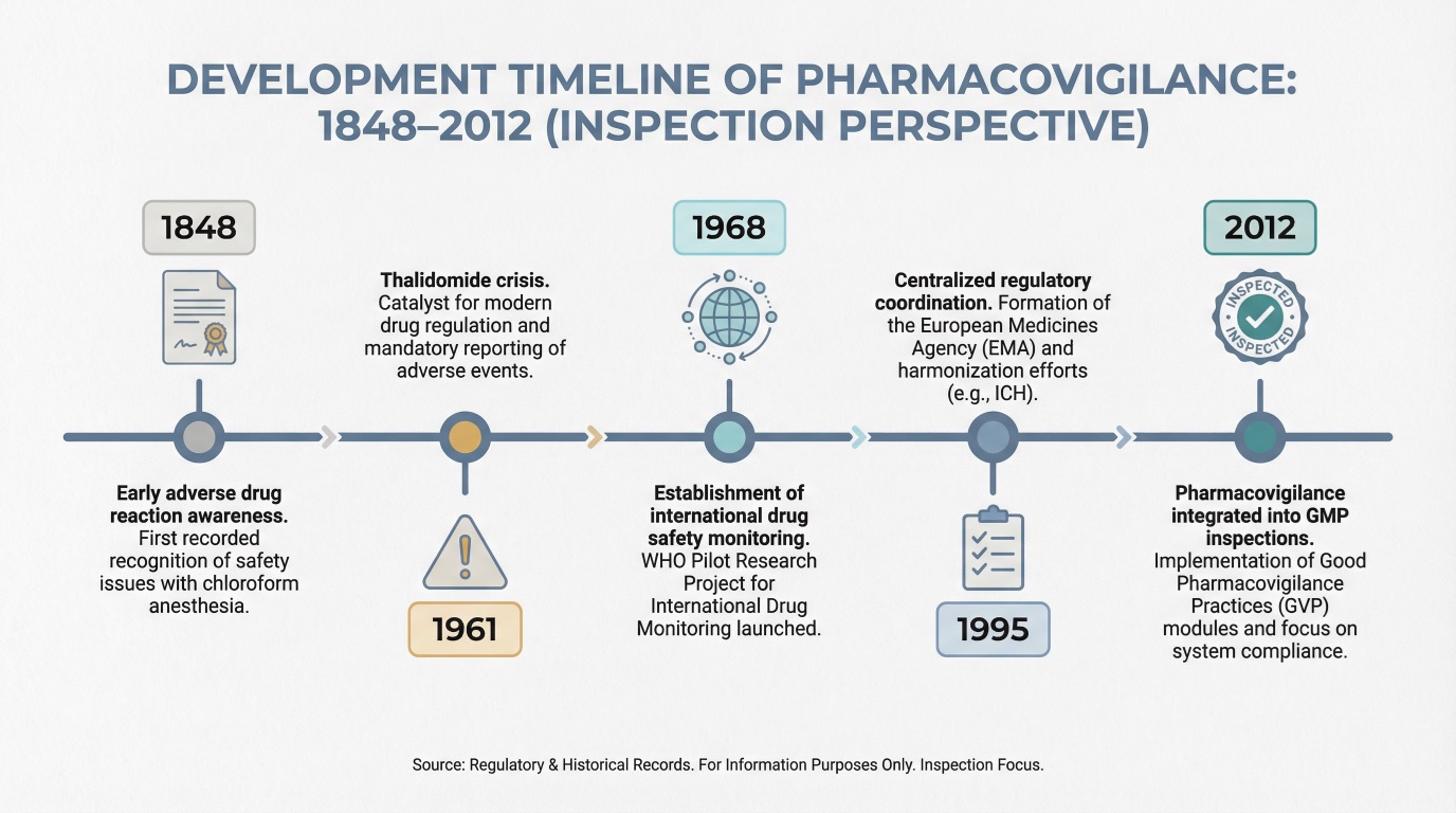 Development tilmeline of pharmacovigilance