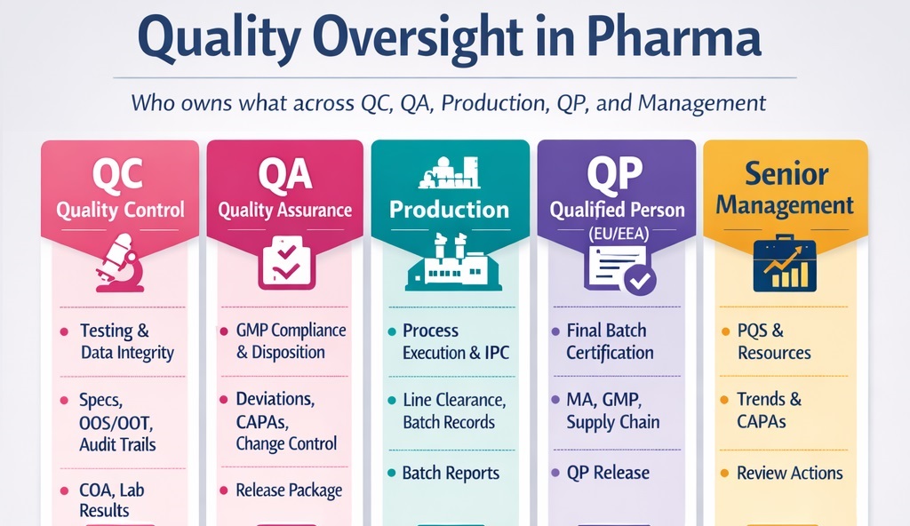 Quality Oversight in Pharma: Who Owns What? (QC, QA, Production, QP, Senior Management)