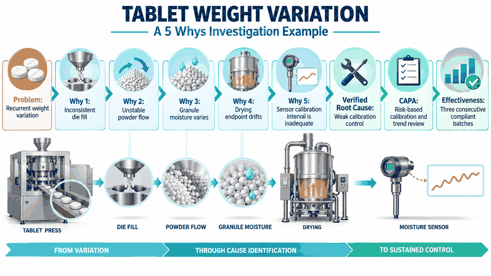 Effectiveness checks confirm sustained process control.
