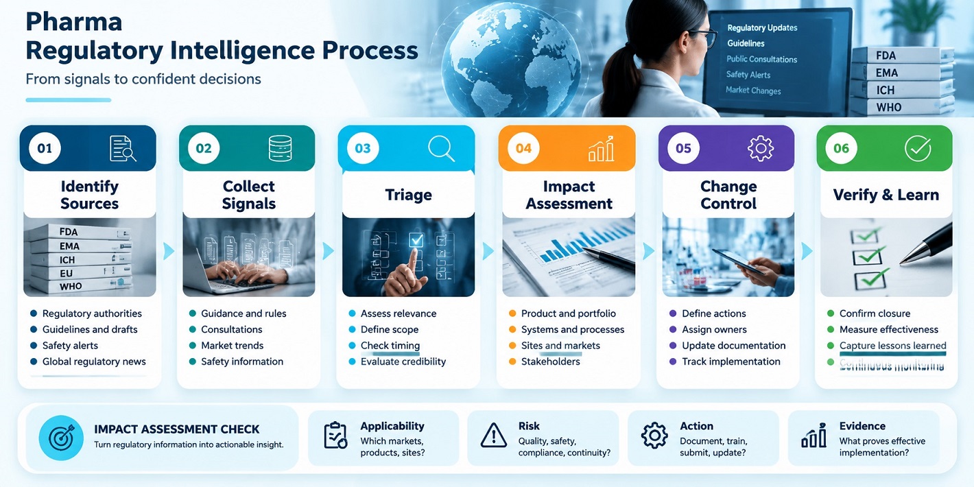 A controlled process moves signals from source identification into verified change